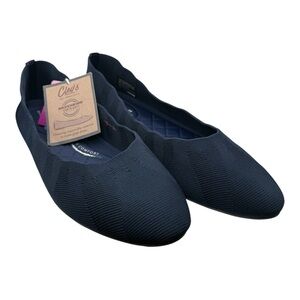Skechers Cleo’s Navy Flats Air-Cooled Memory Foam Arch Comfort NEW